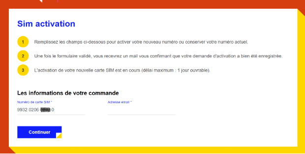 Étapes d'activation de la SIM
