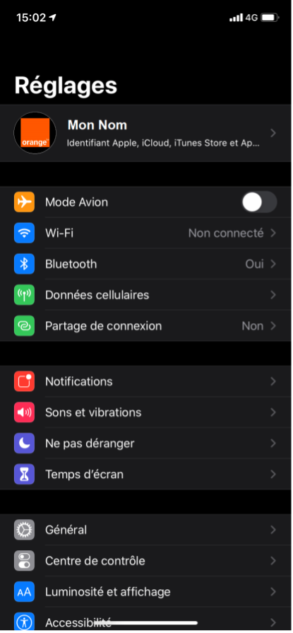 reglages ios